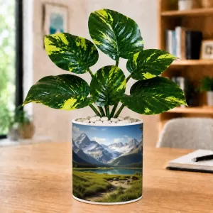 Artificial Tree Ceramic Photo Pot With White Stones 3x4 Inch (F165757)