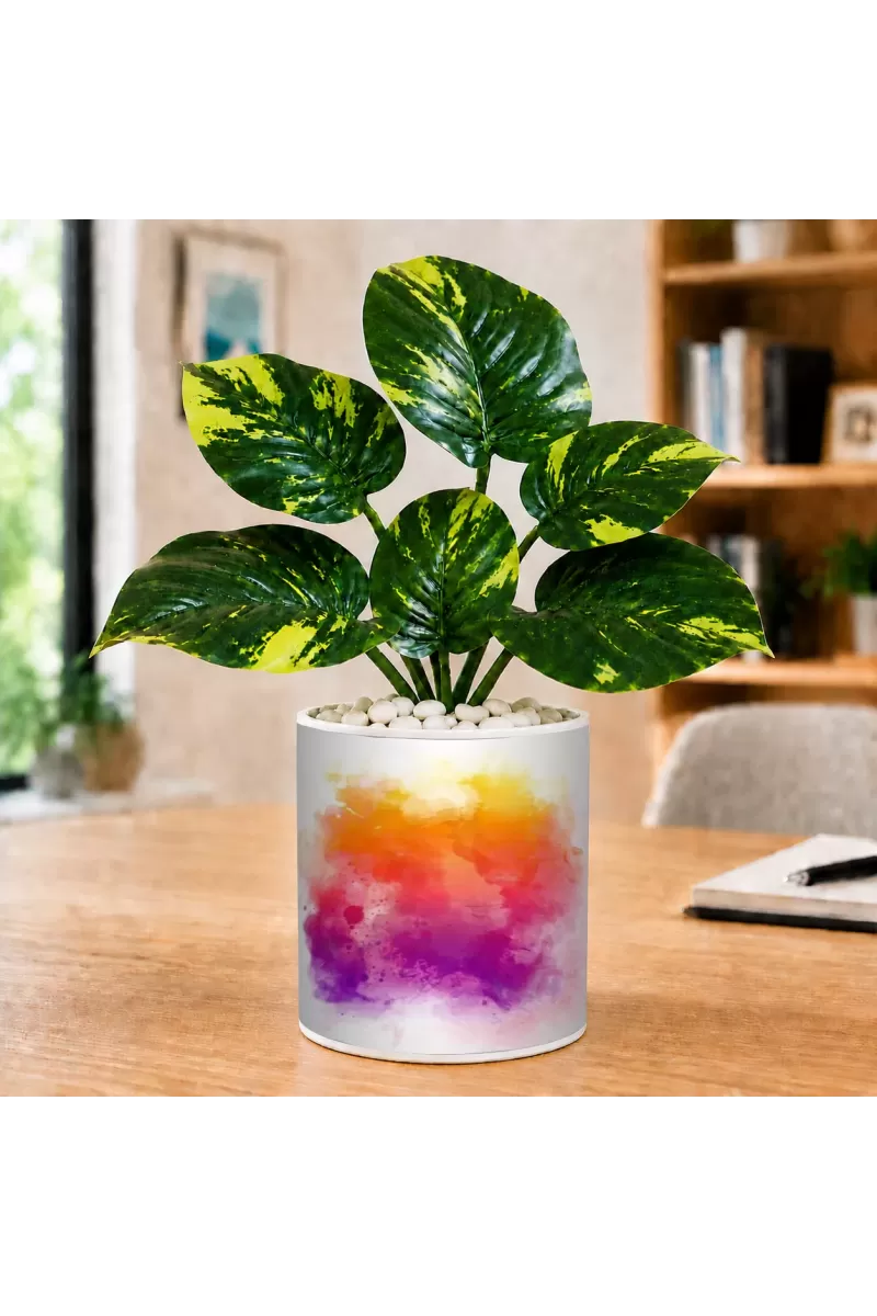 Artificial Tree Ceramic Photo Pot With White Stones 3x4 Inch (F165760)