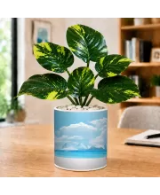 Artificial Tree Ceramic Photo Pot With White Stones 3x4 Inch (F165762)