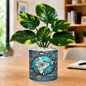 Artificial Tree Ceramic Photo Pot With White Stones 3x4 Inch (F165765)
