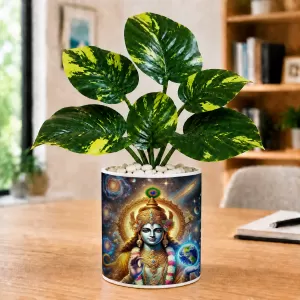Artificial Tree Ceramic Photo Pot With White Stones 3x4 Inch (F165772)