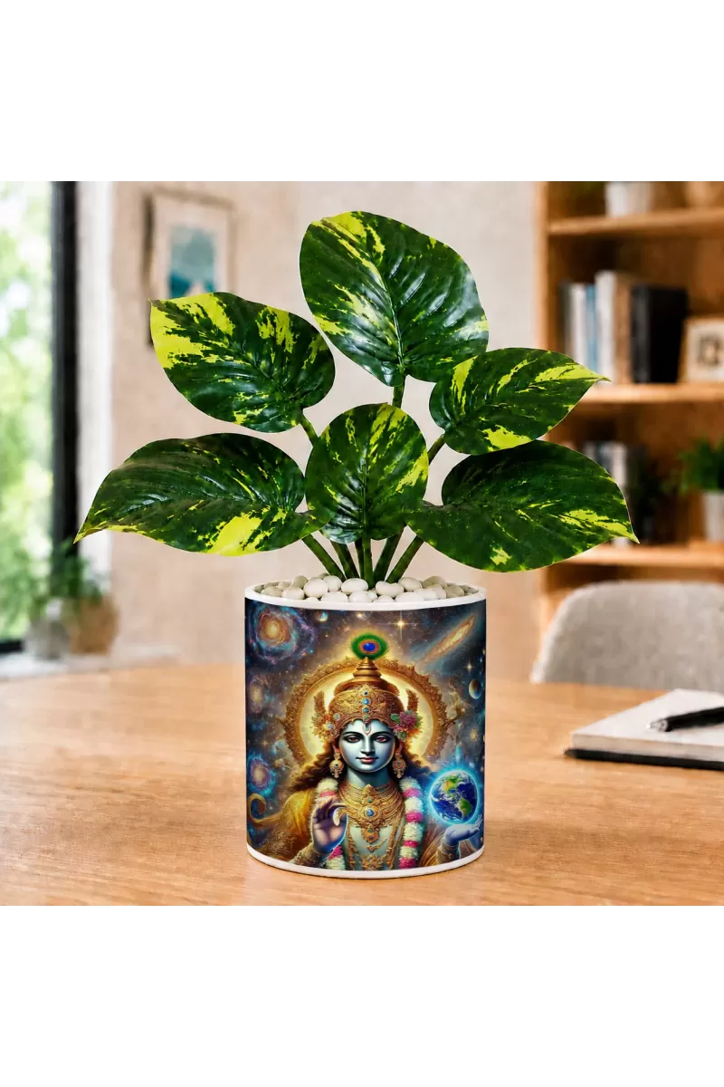 Artificial Tree Ceramic Photo Pot With White Stones 3x4 Inch (F165772)