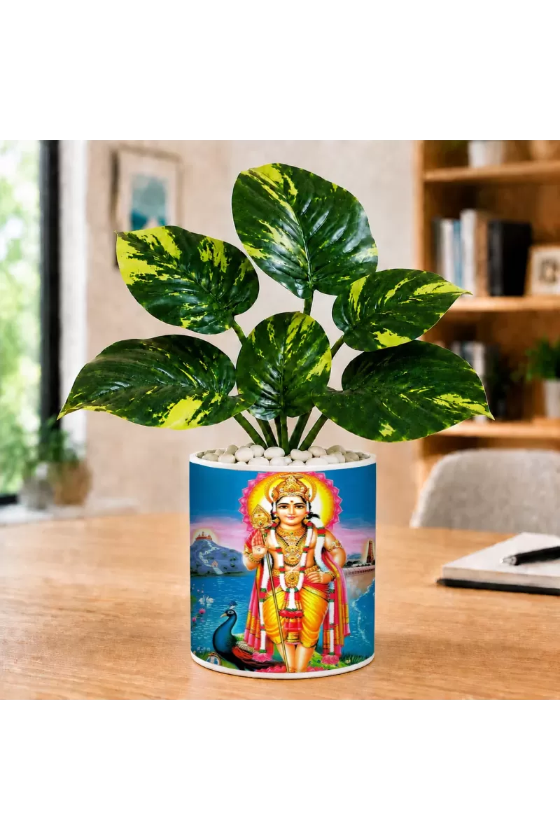 Artificial Tree Ceramic Photo Pot With White Stones 3x4 Inch (F165774)