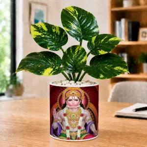 Artificial Tree Ceramic Photo Pot With White Stones 3x4 Inch (F165777)