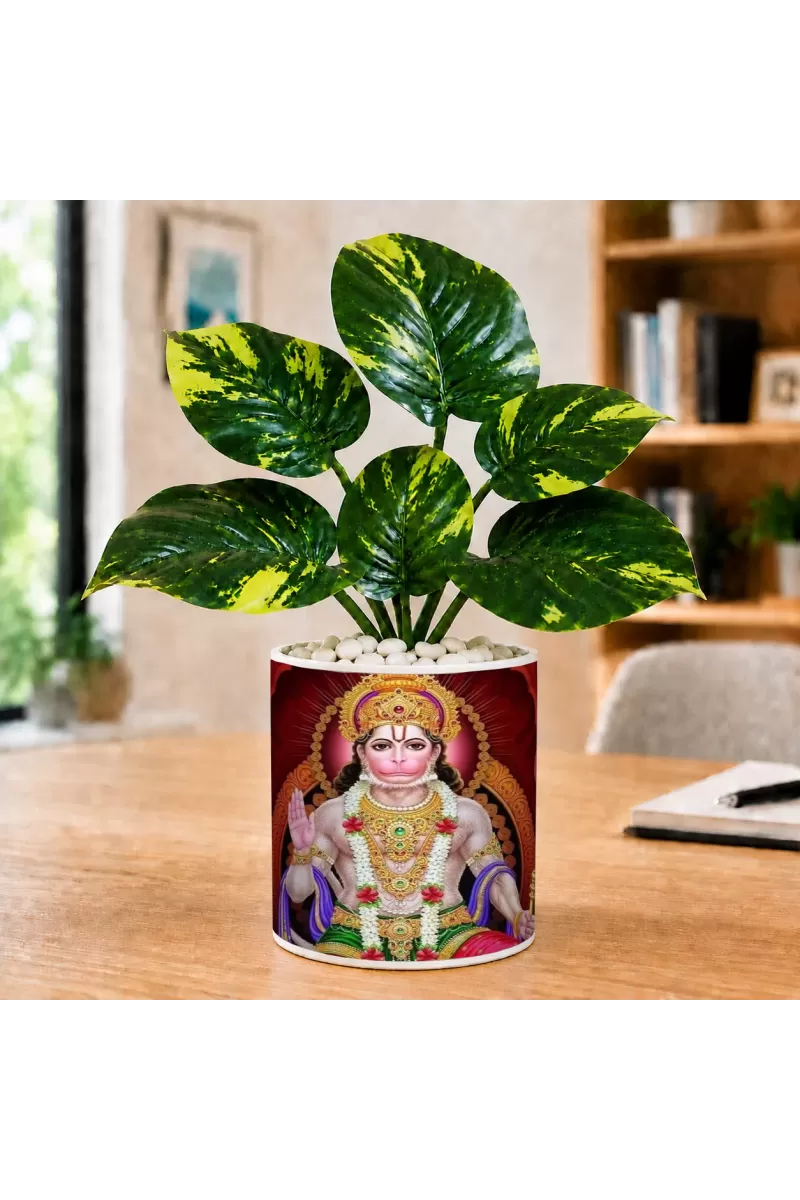 Artificial Tree Ceramic Photo Pot With White Stones 3x4 Inch (F165777)