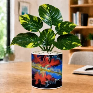 Artificial Tree Ceramic Photo Pot With White Stones 3x4 Inch (F165778)
