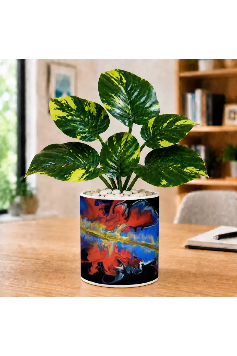 Artificial Tree Ceramic Photo Pot With White Stones 3x4 Inch (F165778)