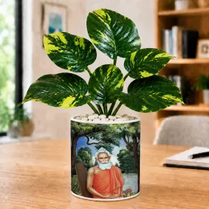 Artificial Tree Ceramic Photo Pot With White Stones 3x4 Inch (F165779)