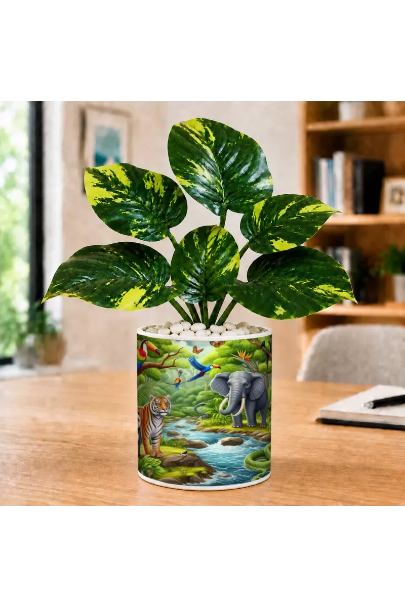 Artificial Tree Ceramic Photo Pot With White Stones 3x4 Inch (F165781)