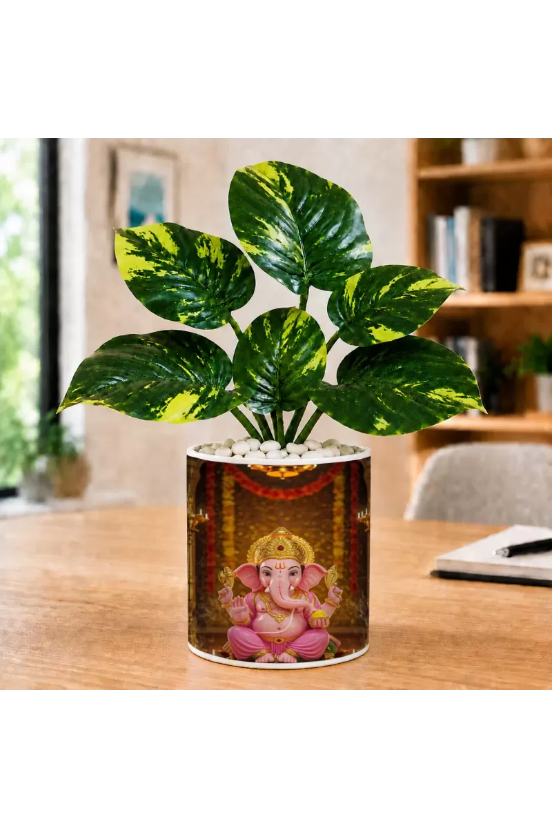 Artificial Tree Ceramic Photo Pot With White Stones 3x4 Inch (F165783)