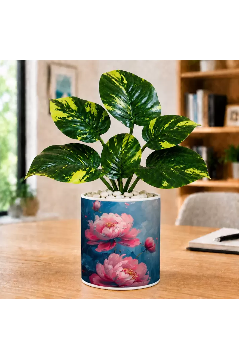 Artificial Tree Ceramic Photo Pot With White Stones 3x4 Inch (F165785)