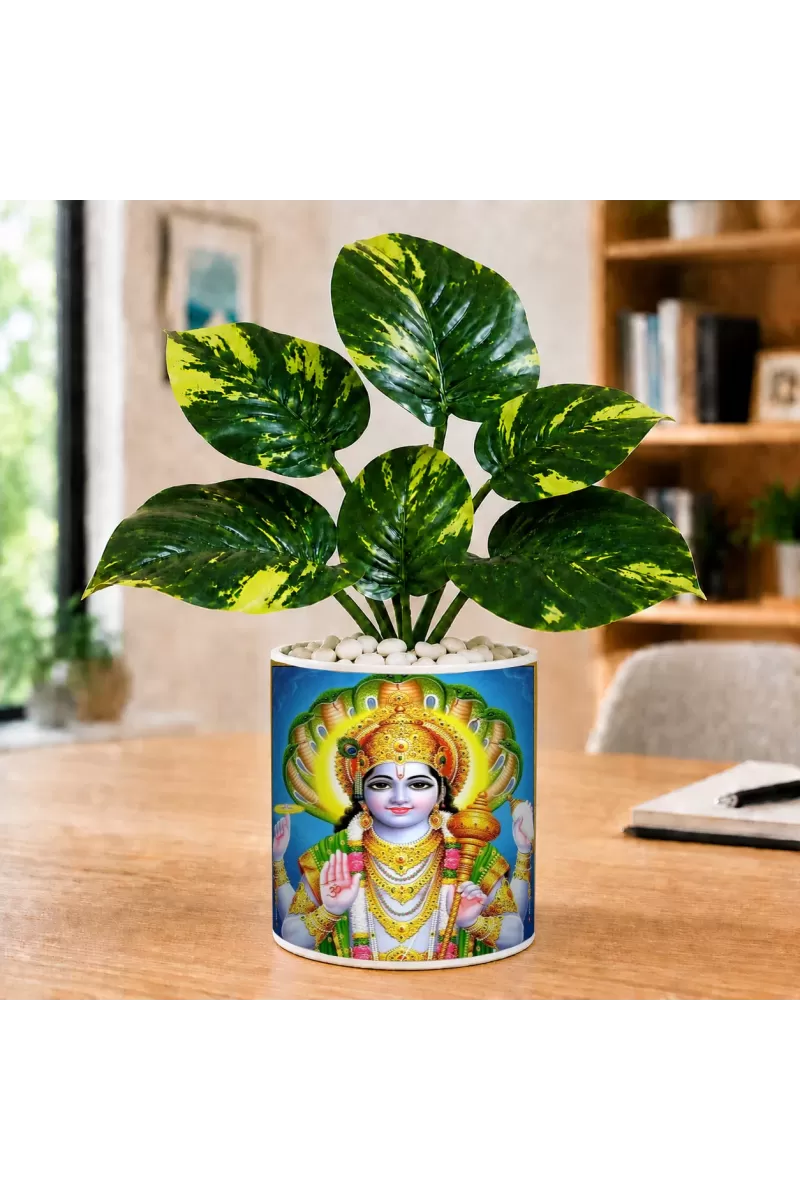 Artificial Tree Ceramic Photo Pot With White Stones 3x4 Inch (F165790)