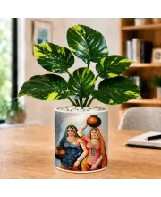 Artificial Tree Ceramic Photo Pot With White Stones 3x4 Inch (F165792)
