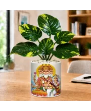 Artificial Tree Ceramic Photo Pot With White Stones 3x4 Inch (F165794)
