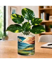 Artificial Tree Ceramic Photo Pot With White Stones 3x4 Inch (F165795)