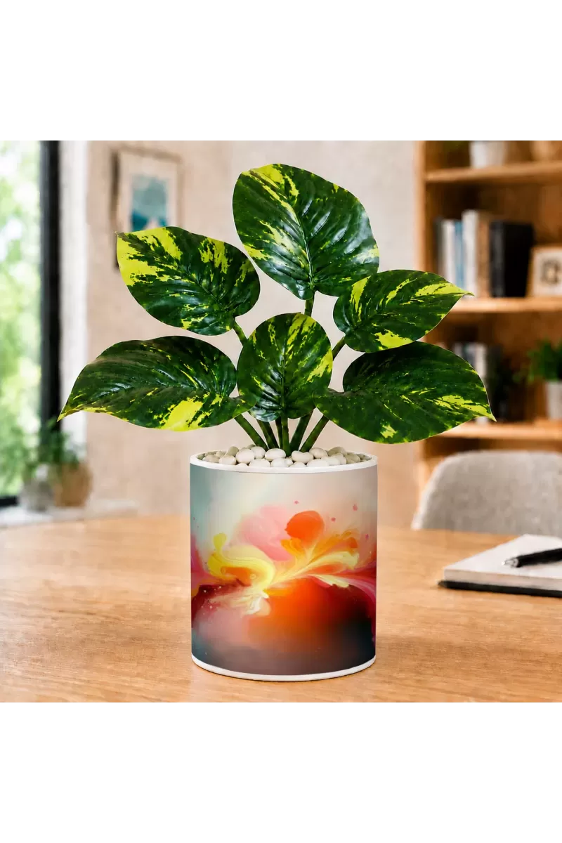 Artificial Tree Ceramic Photo Pot With White Stones 3x4 Inch (F165796)