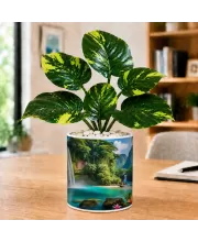 Artificial Tree Ceramic Photo Pot With White Stones 3x4 Inch (F165799)