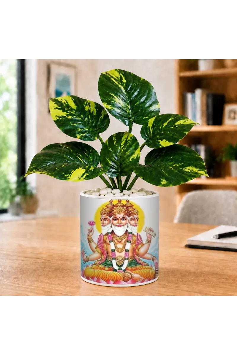 Artificial Tree Ceramic Photo Pot With White Stones 3x4 Inch (F165800)