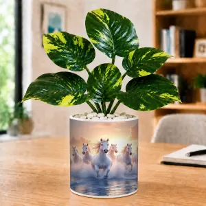 Artificial Tree Ceramic Photo Pot With White Stones 3x4 Inch (F165805)