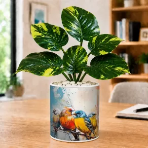 Artificial Tree Ceramic Photo Pot With White Stones 3x4 Inch (F165806)