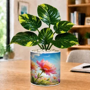 Artificial Tree Ceramic Photo Pot With White Stones 3x4 Inch (F165807)
