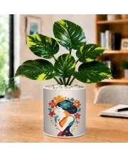 Artificial Tree Ceramic Photo Pot With White Stones 3x4 Inch (F165814)