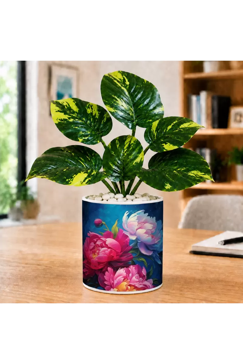 Artificial Tree Ceramic Photo Pot With White Stones 3x4 Inch (F165815)