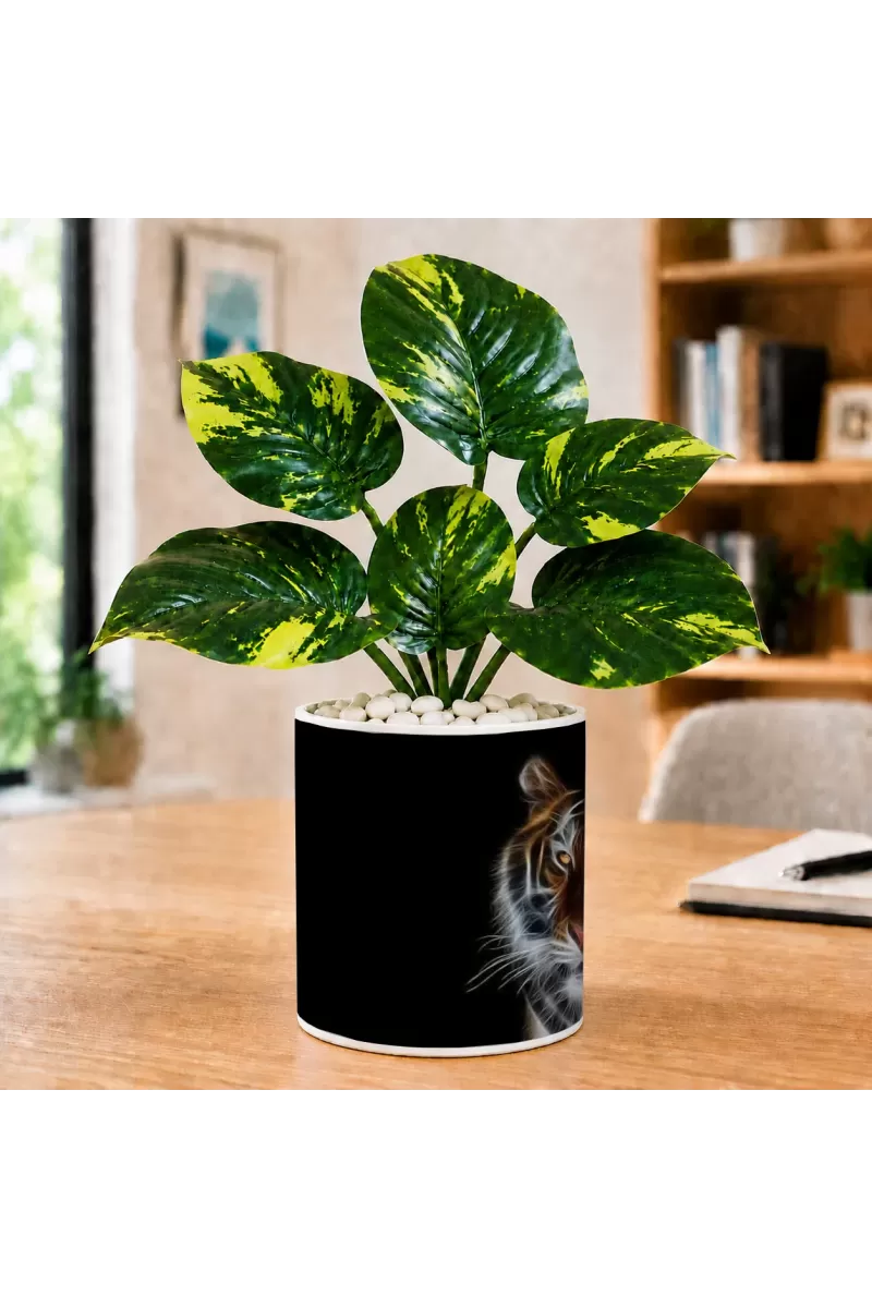 Artificial Tree Ceramic Photo Pot With White Stones 3x4 Inch (F165821)