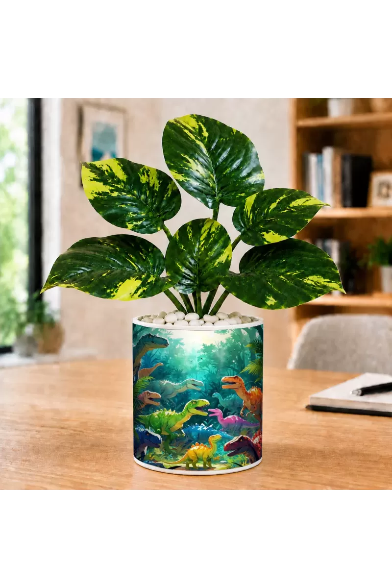 Artificial Tree Ceramic Photo Pot With White Stones 3x4 Inch (F165822)