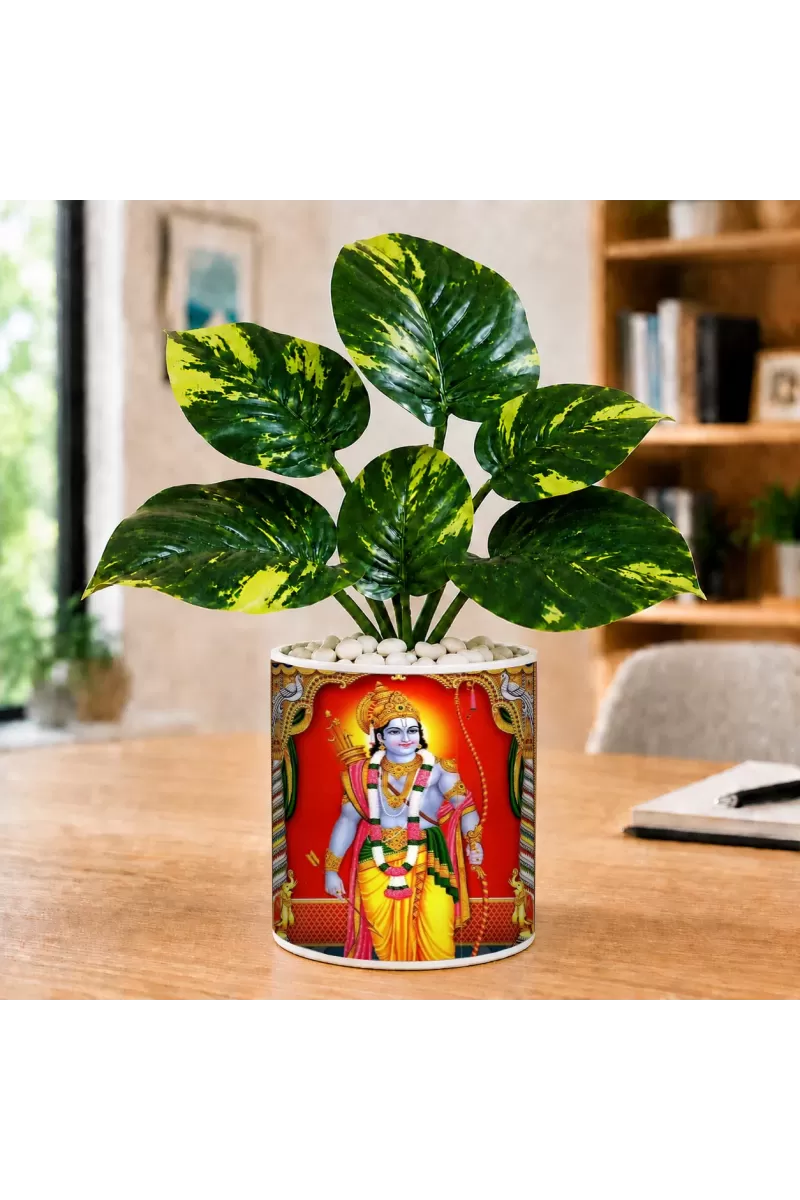 Artificial Tree Ceramic Photo Pot With White Stones 3x4 Inch (F165825)