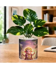 Artificial Tree Ceramic Photo Pot With White Stones 3x4 Inch (F165827)