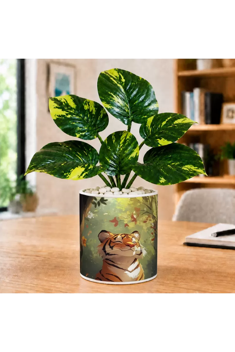 Artificial Tree Ceramic Photo Pot With White Stones 3x4 Inch (F165832)