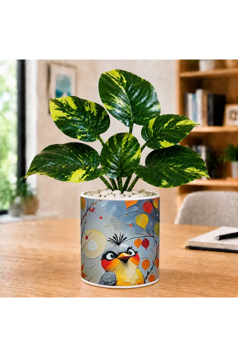 Artificial Tree Ceramic Photo Pot With White Stones 3x4 Inch (F165833)