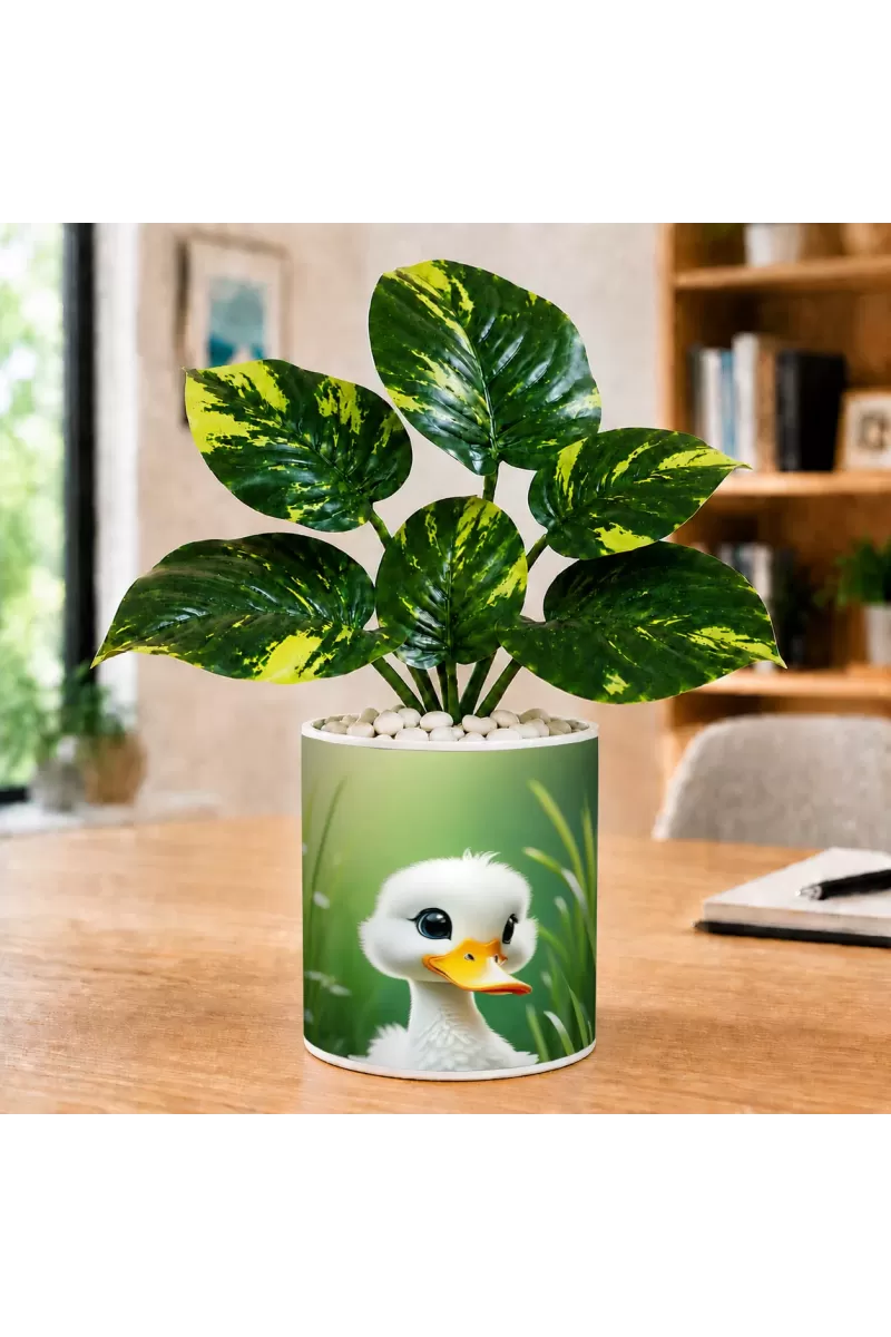 Artificial Tree Ceramic Photo Pot With White Stones 3x4 Inch (F165837)