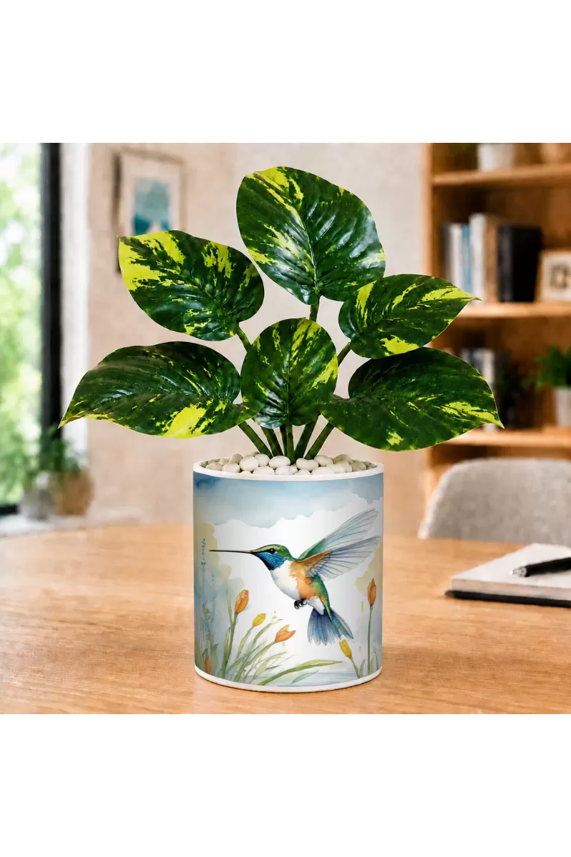 Artificial Tree Ceramic Photo Pot With White Stones 3x4 Inch (F165838)