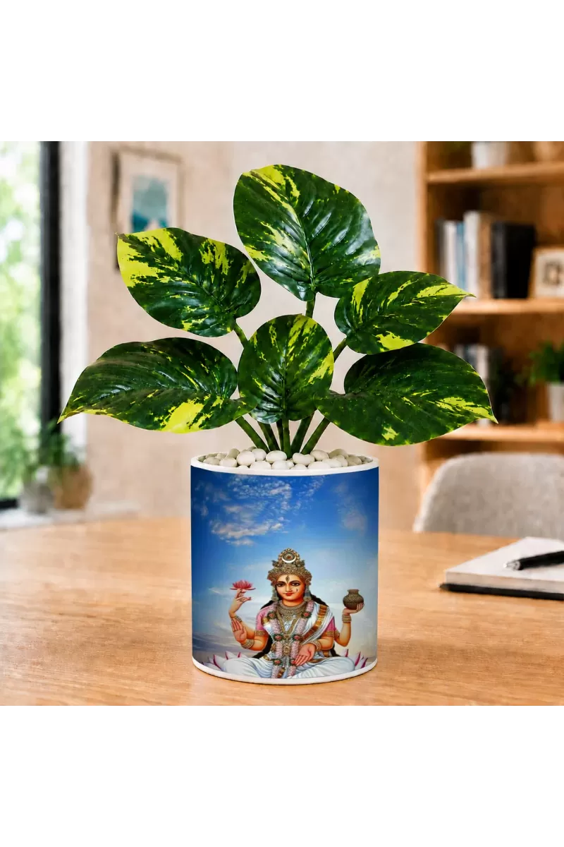 Artificial Tree Ceramic Photo Pot With White Stones 3x4 Inch (F165839)