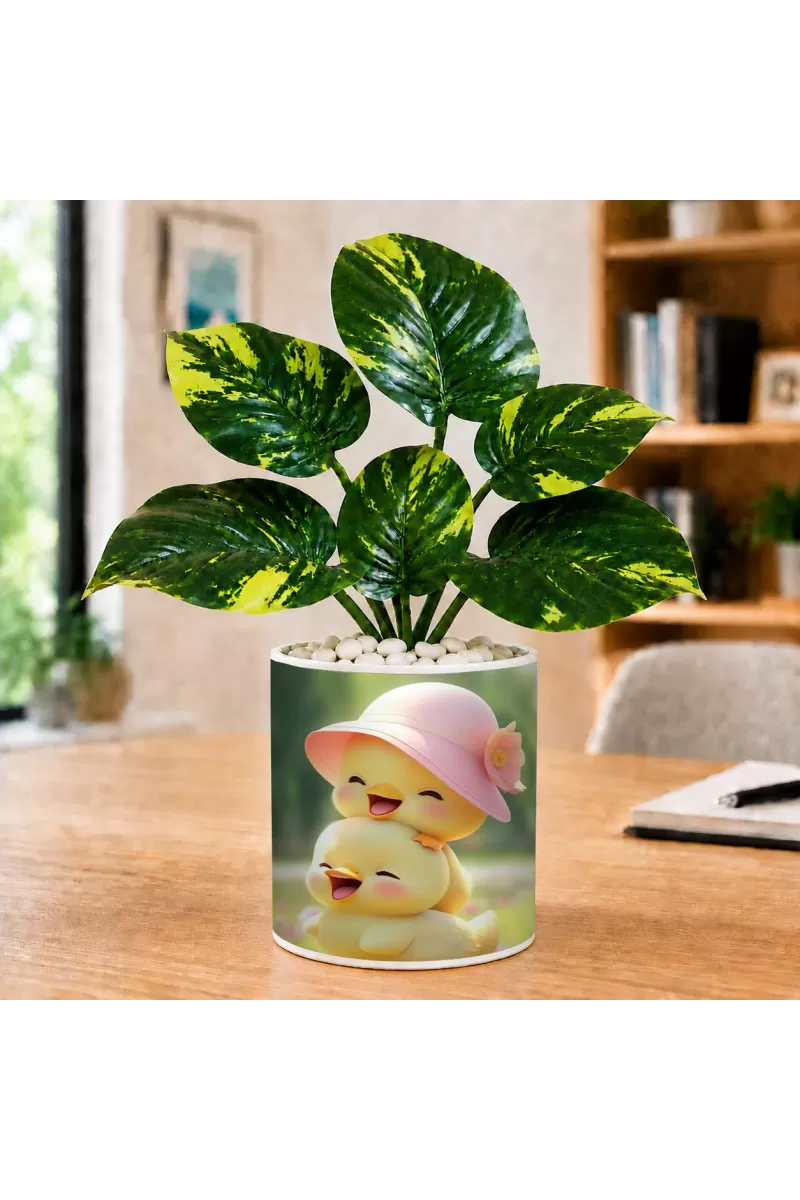 Artificial Tree Ceramic Photo Pot With White Stones 3x4 Inch (F165845)