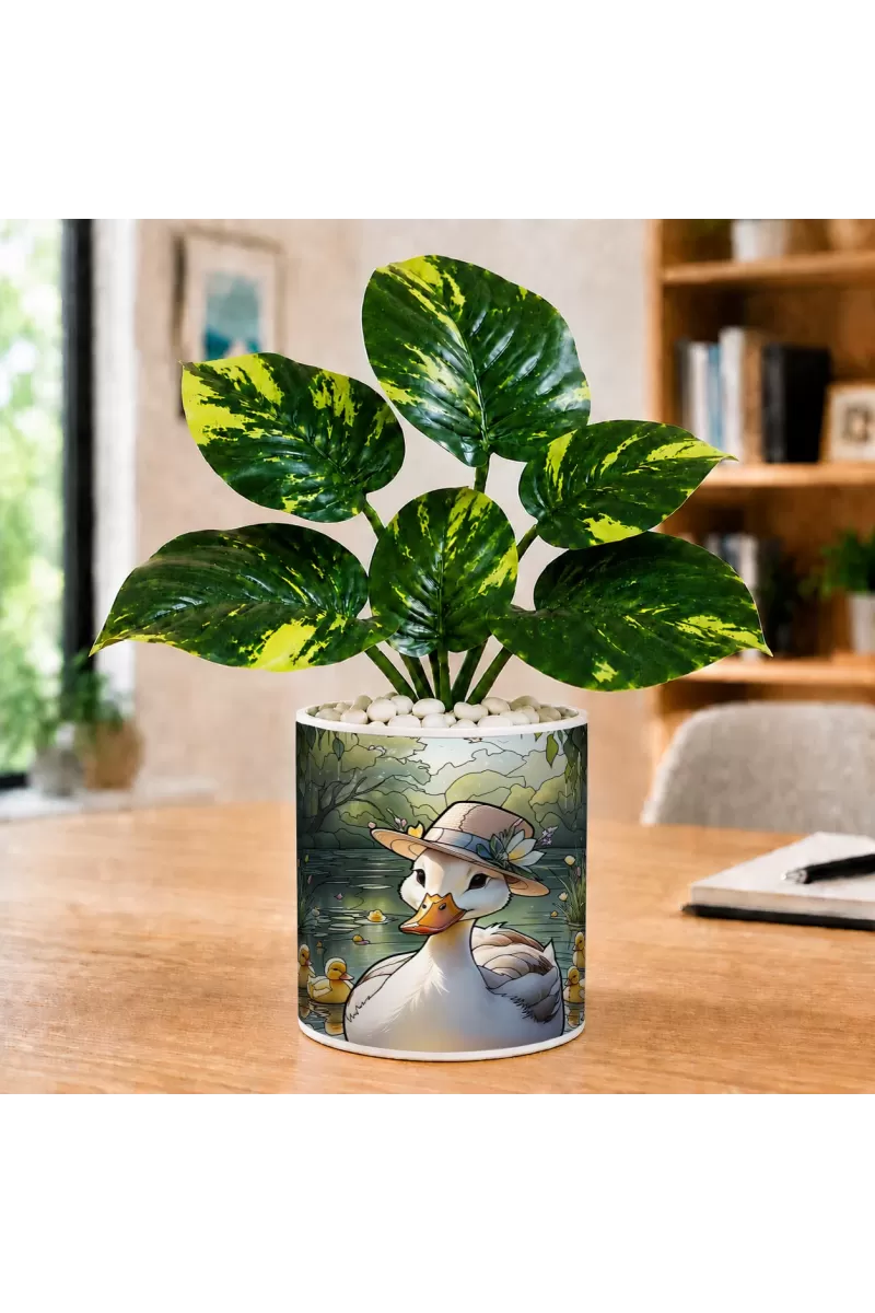 Artificial Tree Ceramic Photo Pot With White Stones 3x4 Inch (F165847)