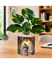 Artificial Tree Ceramic Photo Pot With White Stones 3x4 Inch (F165850)