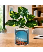 Artificial Tree Ceramic Photo Pot With White Stones 3x4 Inch (F165853)