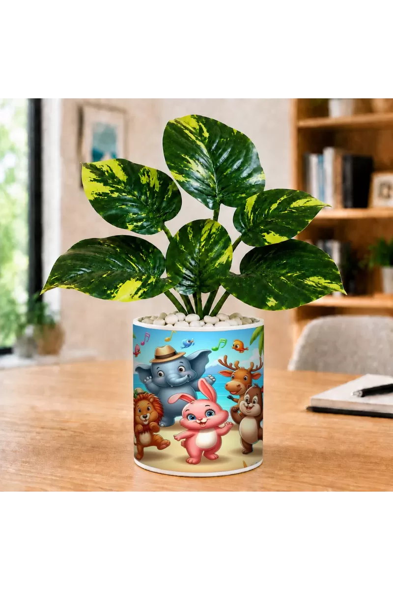 Artificial Tree Ceramic Photo Pot With White Stones 3x4 Inch (F165857)