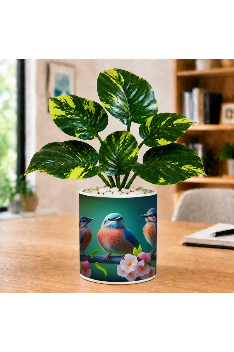 Artificial Tree Ceramic Photo Pot With White Stones 3x4 Inch (F165862)