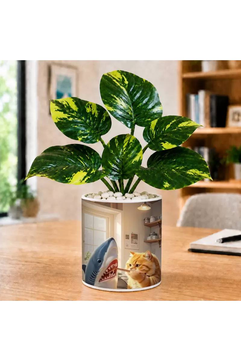 Artificial Tree Ceramic Photo Pot With White Stones 3x4 Inch (F165865)