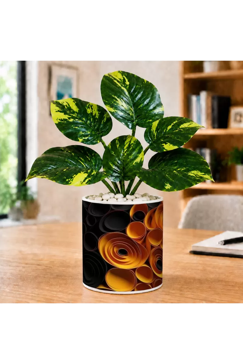 Artificial Tree Ceramic Photo Pot With White Stones 3x4 Inch (F165866)