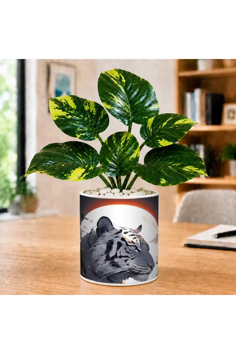 Artificial Tree Ceramic Photo Pot With White Stones 3x4 Inch (F165867)