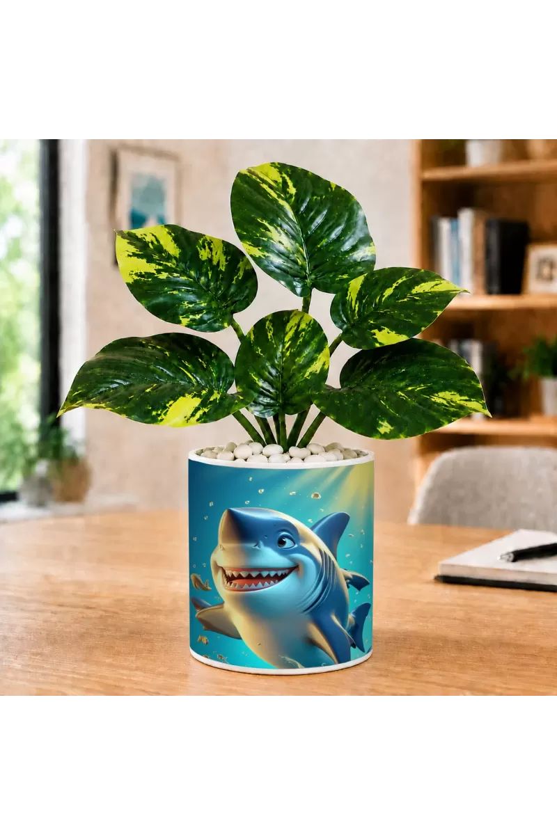 Artificial Tree Ceramic Photo Pot With White Stones 3x4 Inch (F165871)