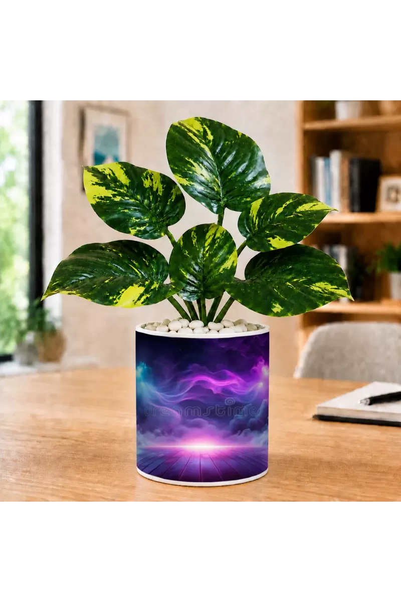 Artificial Tree Ceramic Photo Pot With White Stones 3x4 Inch (F165873)