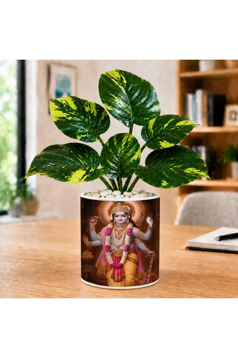 Artificial Tree Ceramic Photo Pot With White Stones 3x4 Inch (F165878)