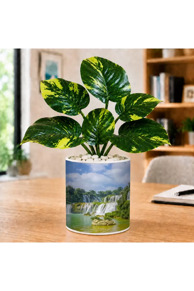 Artificial Tree Ceramic Photo Pot With White Stones 3x4 Inch (F165879)
