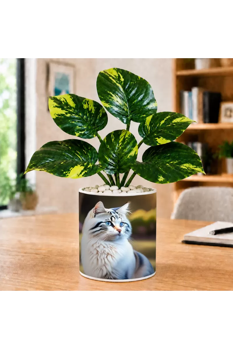 Artificial Tree Ceramic Photo Pot With White Stones 3x4 Inch (F165881)